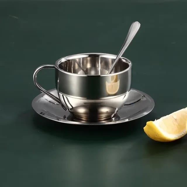 Liying 2Pcs Insulated Espresso Cup Stainless Steel Coffee Mugs Set (180ml)