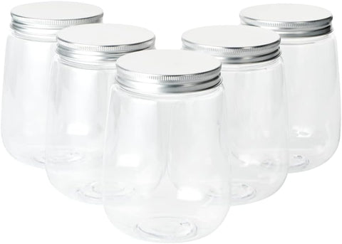 Willow 500ml Juice Bottles, 12 Round Empty Plastic Bottles - Disposable, With Aluminum Lids