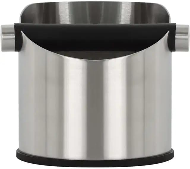 Liying Stainless Steel Espresso Knock Box (Round) Container Waste Bin Coffee Tools for Barista and Non-slip Base (Silver)