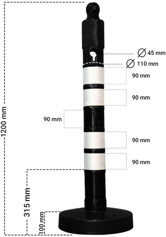 120 CM Delineator Post - Black | Plastic Outdoor Warning Post with Sand Filled Weighted Base