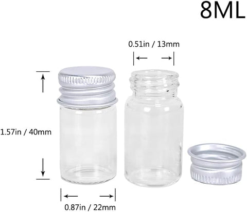 Willow Set of 12 Mini Wide Mouth Glass Bottles 7 ml Empty Decorative Glass Bottles with Aluminium Screw Cap