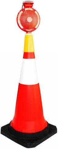 Olmecs 75 CM Road Safety Reflective Traffic Portable Wind Resistant Traffic Cone with Black Base (2 Cones)