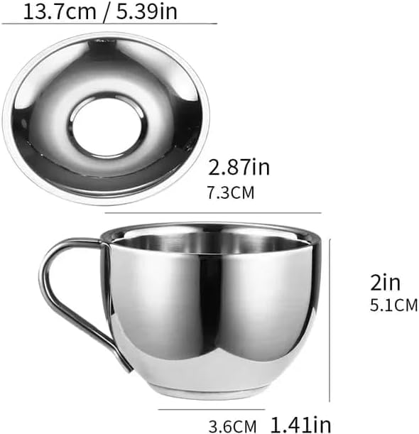 Liying 2Pcs Insulated Espresso Cup Stainless Steel Coffee Mugs Set (180ml)