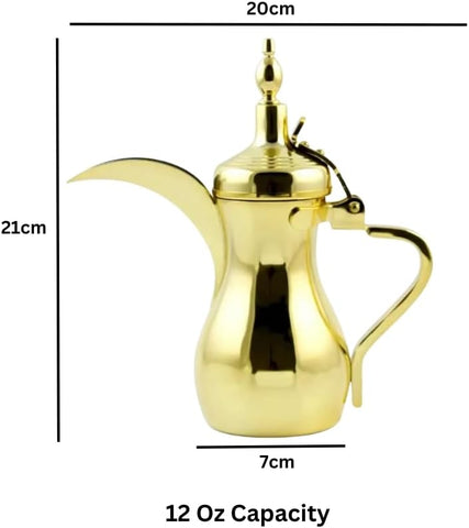 Stainless Steel Arabic Coffee Pot 12 Oz, Durable Coffee Maker for Kitchen, Outdoor, Camping, Backpacking, Stovetop safe (Gold)