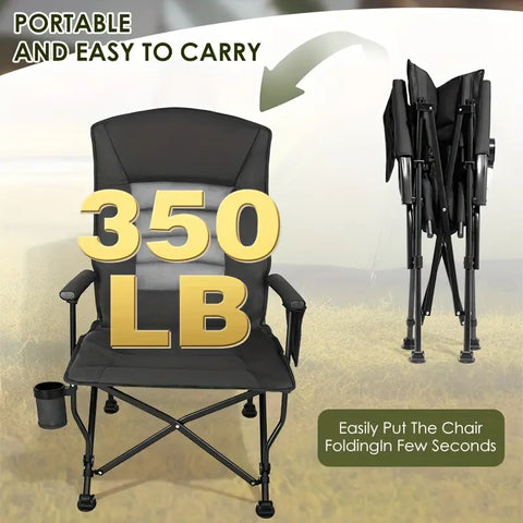 Olmecs Camping Chairs for Adults, Adjustable Backrest Heavy Duty Oversized Folding Chair Supports 350lbs for Outside with Cup Holder