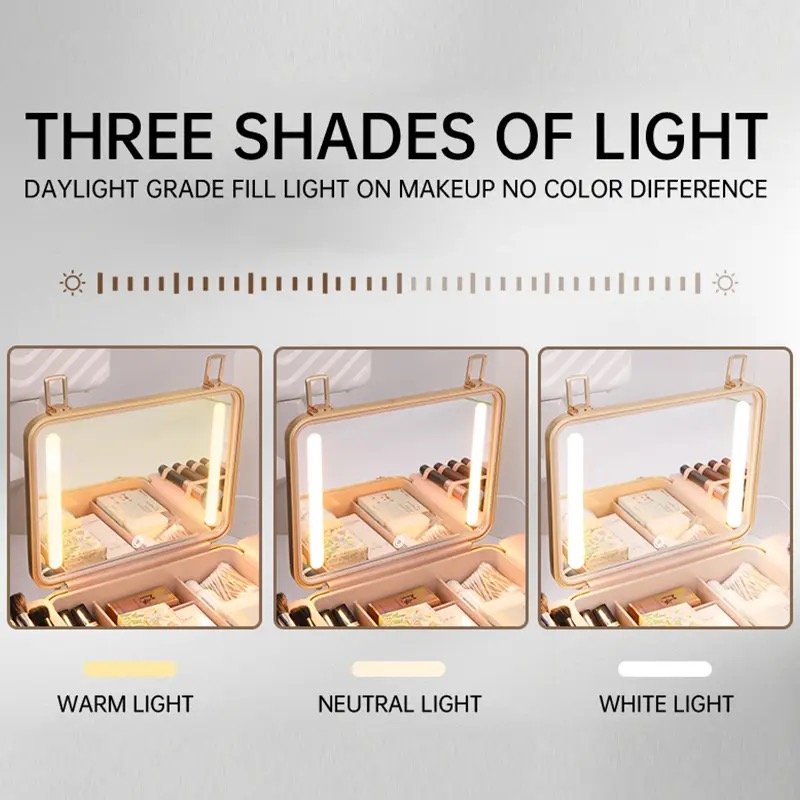 Travel Makeup Train Cases with Lighted Mirror 3 Color Setting