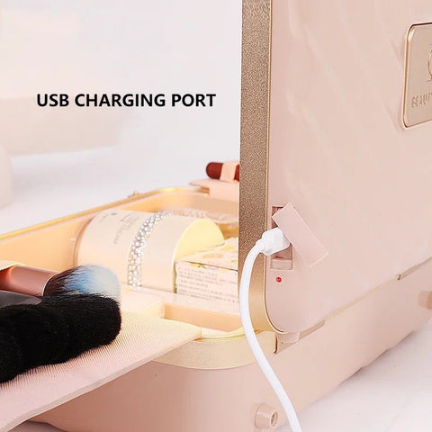 Travel Makeup Train Cases with Lighted Mirror 3 Color Setting