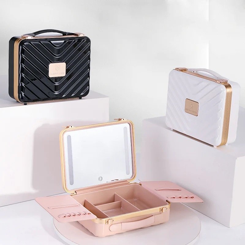 Travel Makeup Train Cases with Lighted Mirror 3 Color Setting