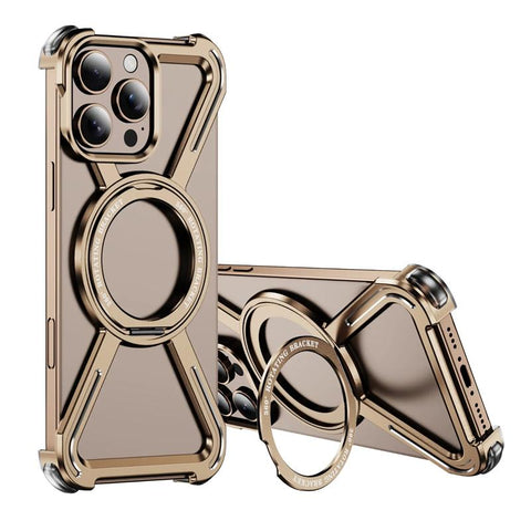 Njoyny Starring Series Magnetic Metal Phone Case for iPhone 16 15 14 13 Pro Max Z Shape Bumper 360° Rotation Holder Protective Cover