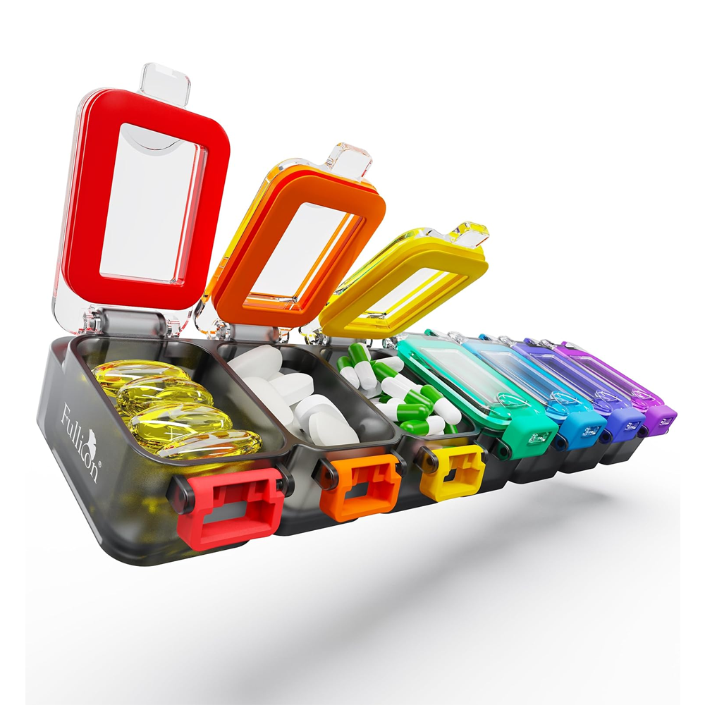 Fullicon Weekly Pill Organizer 7 Day, Large Pill Box Organiser for Travel, Moisture-Proof Medicine Organizer