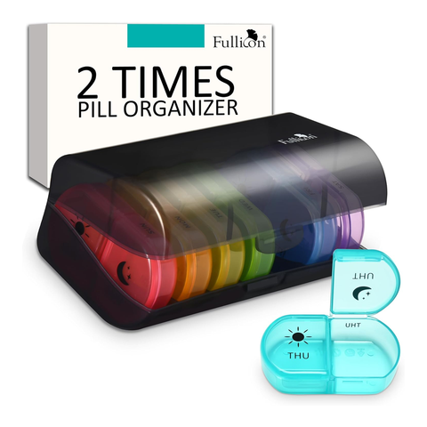 Fullicon Large Capacity Pill Organizer, Secure Pill Case with Durable Printing