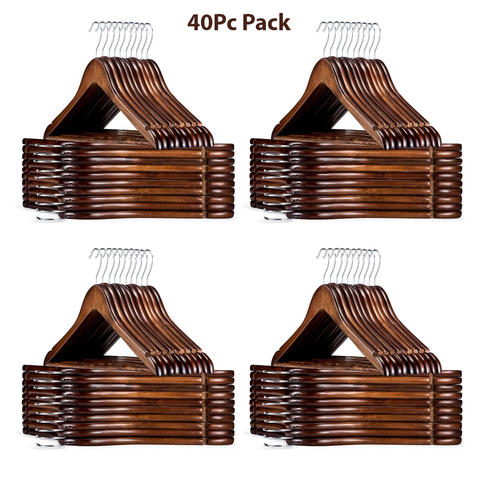 Willow Wooden Hangers 40Pc Pack, Walnut Wood Hangers