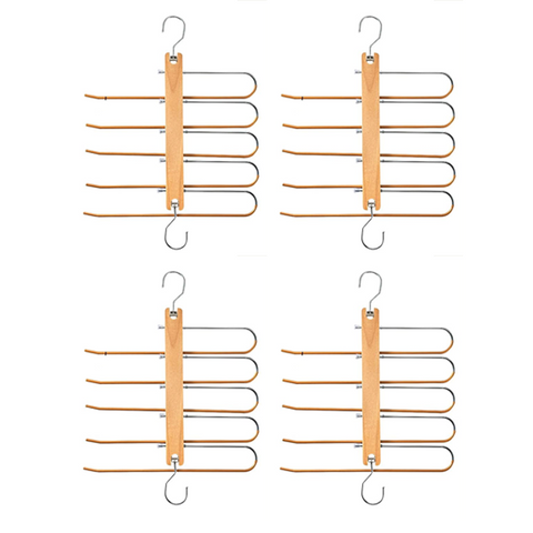 Willow Pants Hangers Space Saving 4 Pack Wooden Multiple Pants Hangers