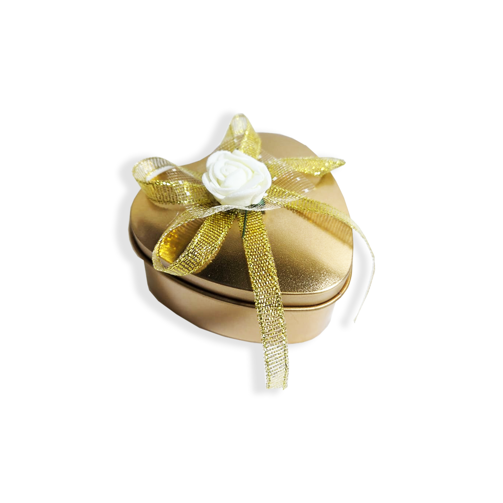 12 Pcs Heart Shape Wedding Favour Tin Box With Bow Gold 6x6x4 Cms - Willow