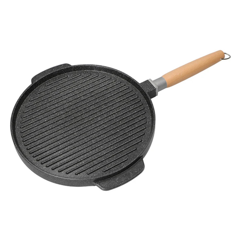 Non-Stick Double Grill Pan 32 cm for Cooking on a Smooth Side and with a Stripe. Removable Handle