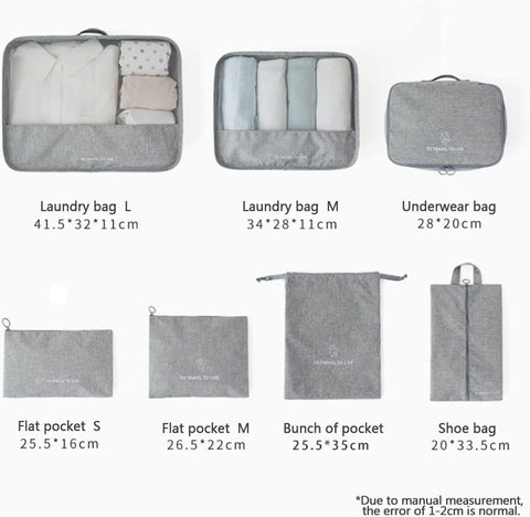 Willow 7 Pcs Travel Luggage Packing Organizers Set,Compression Travel Luggage Organizer (Grey, oxford fabric)