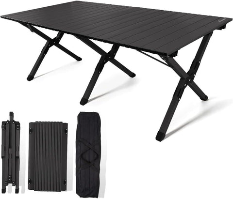 120CM Folding Aluminum Camping Table Black – Roll-Up Table, Portable Lightweight Grill Table for Outdoor
