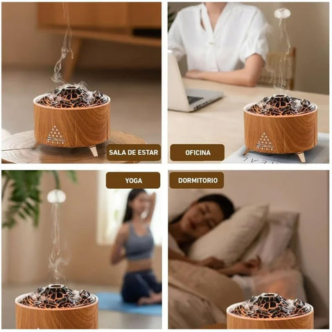 Flame Cool Mist Humidifier – Ultrasonic Essential Oil Diffuser with Color-Changing LED Lights Volcano Flame