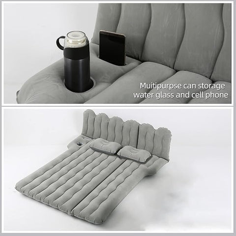 Inflatable Car Air Mattress with Back Seat Support & Pump Black– Ideal for Road Trips, Camping, and Travel Comfort (Grey)