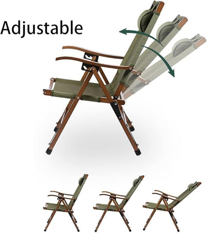 Luxury Reclining Folding Camping Chair, Reclining Chair Wooden Frame Lounge Chair