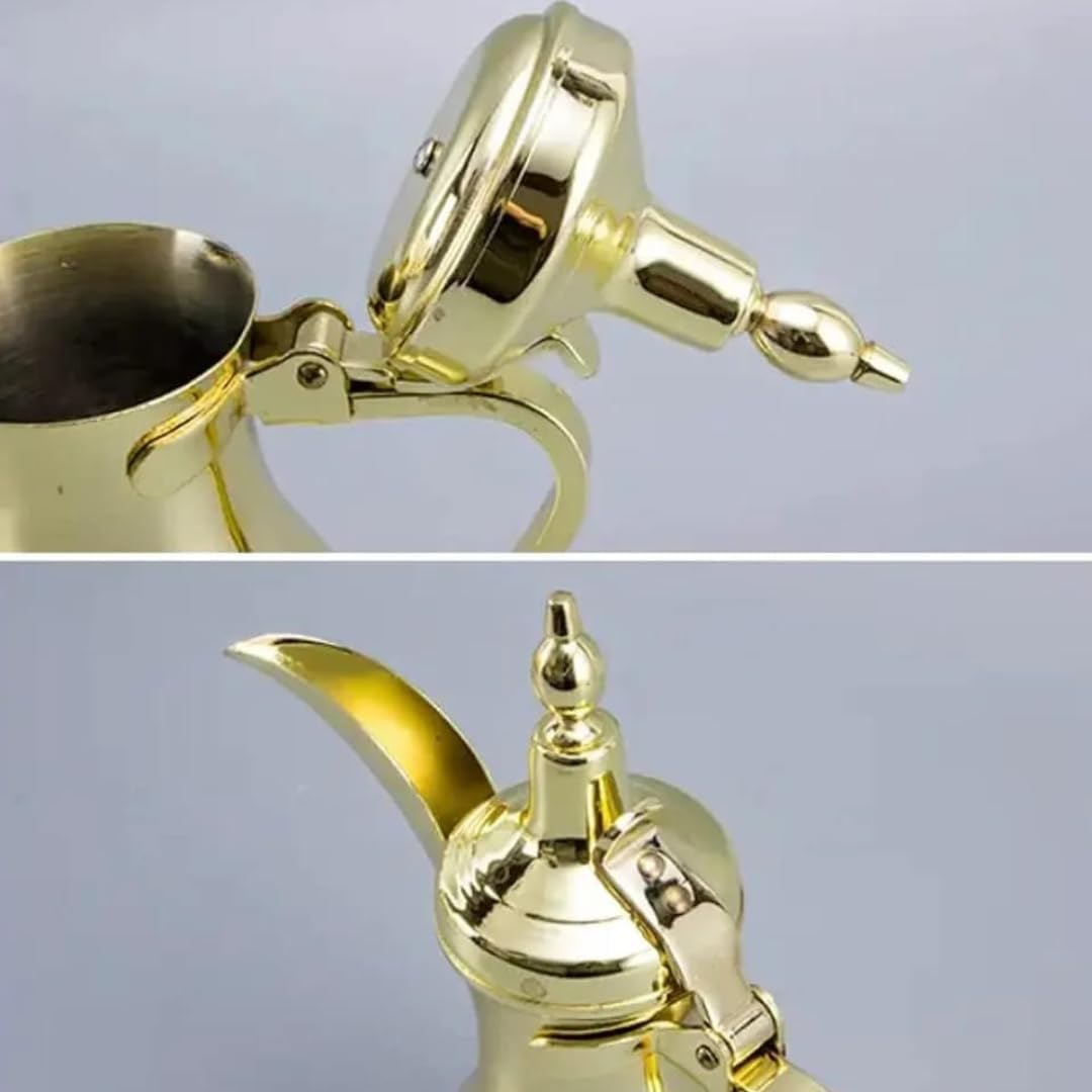 Stainless Steel Arabic Coffee Pot 12 Oz, Durable Coffee Maker for Kitchen, Outdoor, Camping, Backpacking, Stovetop safe (Gold)