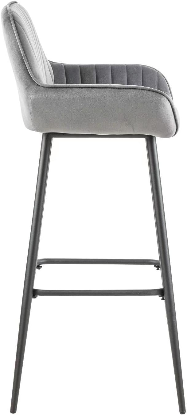 Olmecs Velvet Grey Bar Stools Set of 2 Grey Office Cocktail High Chair