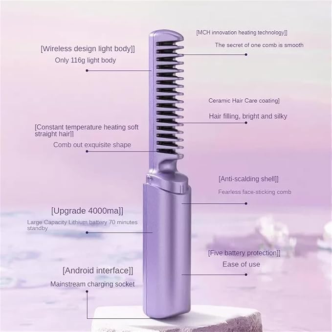 Rechargeable Mini Hair Straightener Brush