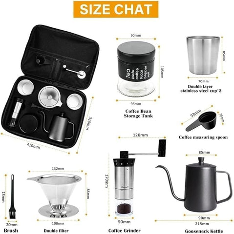Premium Portable Pour-Over Coffee Maker Set – Complete Travel Brewing Kit for Coffee Enthusiasts (8 Pcs Set)