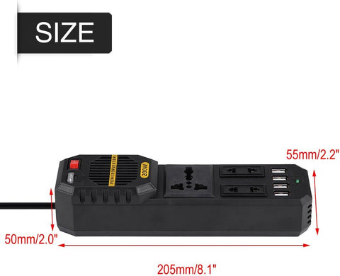 200W Car Power Inverter DC 12V to AC 220V Car Power Inverter with 4 USB Port