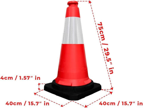 Olmecs 75 CM Road Safety Reflective Traffic Portable Wind Resistant Traffic Cone with Black Base (2 Cones)