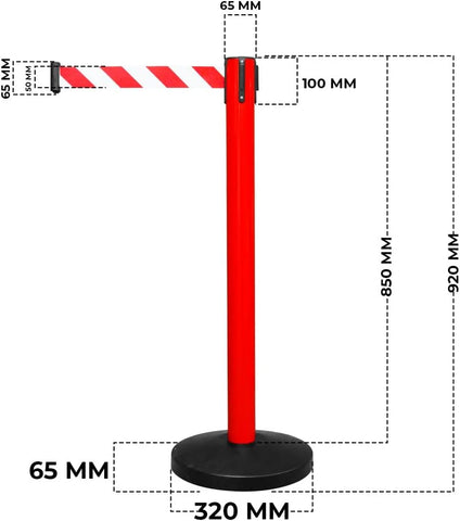 Olmecs 4 Way Connecting Queue Barrier - Red | Retractable Stanchions with 2 Meter Nylon Belt | Durable Crowd Control for Queue Management, Events
