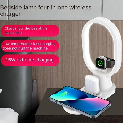 15W Magnetic 4 In 1 Wireless Charger Stand Bedside Night Light Compatible With Smart Phones Eye Protection Night Lamp Charger.