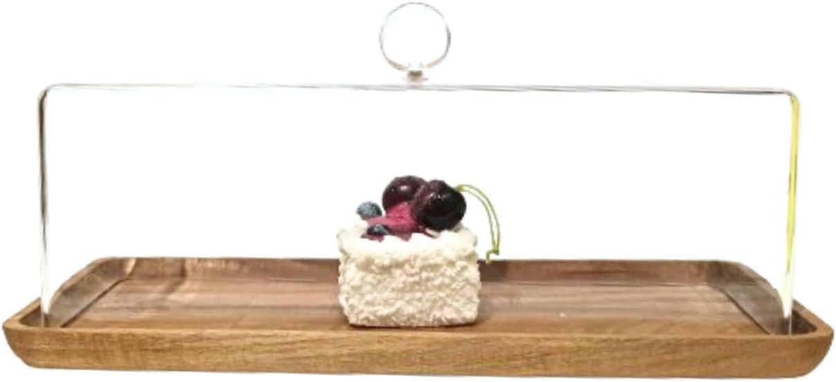 Liying Rectangular Cake Tray, Cake Wooden Plate Dish with Acrylic Display Cover Lid