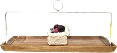 Liying Rectangular Cake Tray, Cake Wooden Plate Dish with Acrylic Display Cover Lid