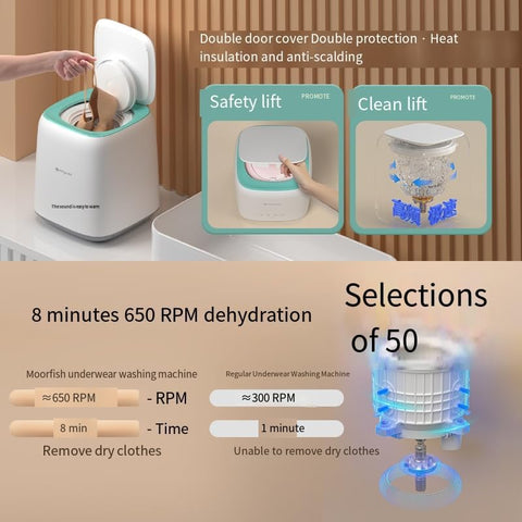 MOYU Full-automatic Desktop Mini 7L Capacity Washing Machine for Baby Clothing Underwears Socks with Heating