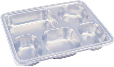 Stainless Steel Divided Plates with Lid for Adults Divided Dinner Tray 5 sections