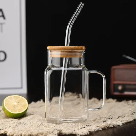 Liying 500ml Mug with Bamboo Lid and Glass Straw Set