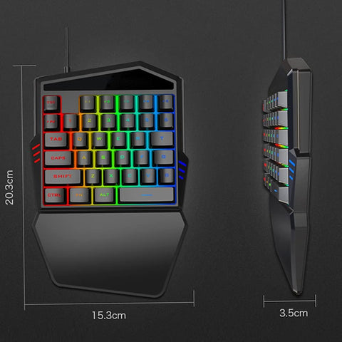 One Handed Gaming Keyboard T17 with Wrist Rest Colorful Backlit 35 Keys