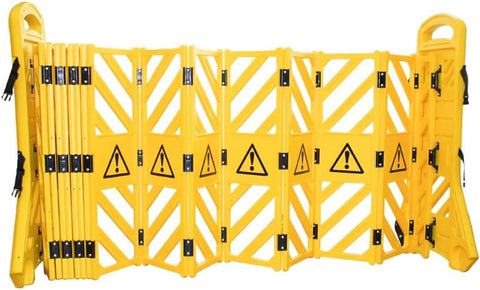 Olmecs 4 Meter Expandable Folding Plastic Barrier – Yellow | Retractable Safety Barricade with Wheels & Handle | Portable Crowd Control Fence