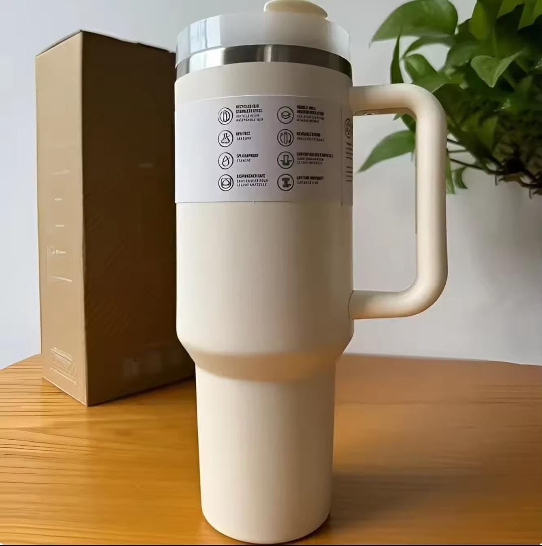 Liying 40 oz S.Tumbler with Handle and Straw Insulated Cup Travel (Beige)
