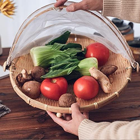 Willow Round Bamboo Basket with Lid Vegetable Fruit Bread Storage Basket (42cm Diameter)