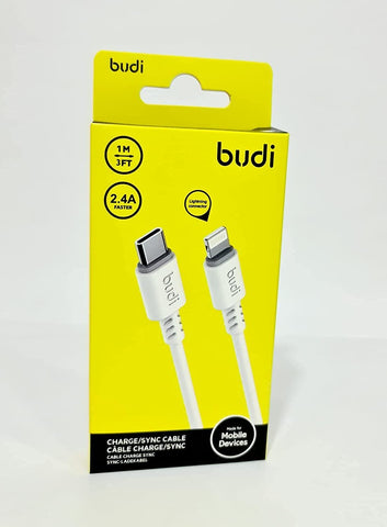 BUDI DC011TL10W – CHARGE/SYNC CABLE USB TYPE-C TO LIGHTNING 1M (3FT)