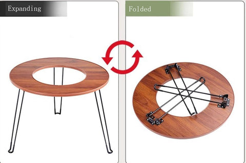 Olmecs Portable Folding Fire Pit Table with Cooking Pan Charcoal BBQ Grill Stove