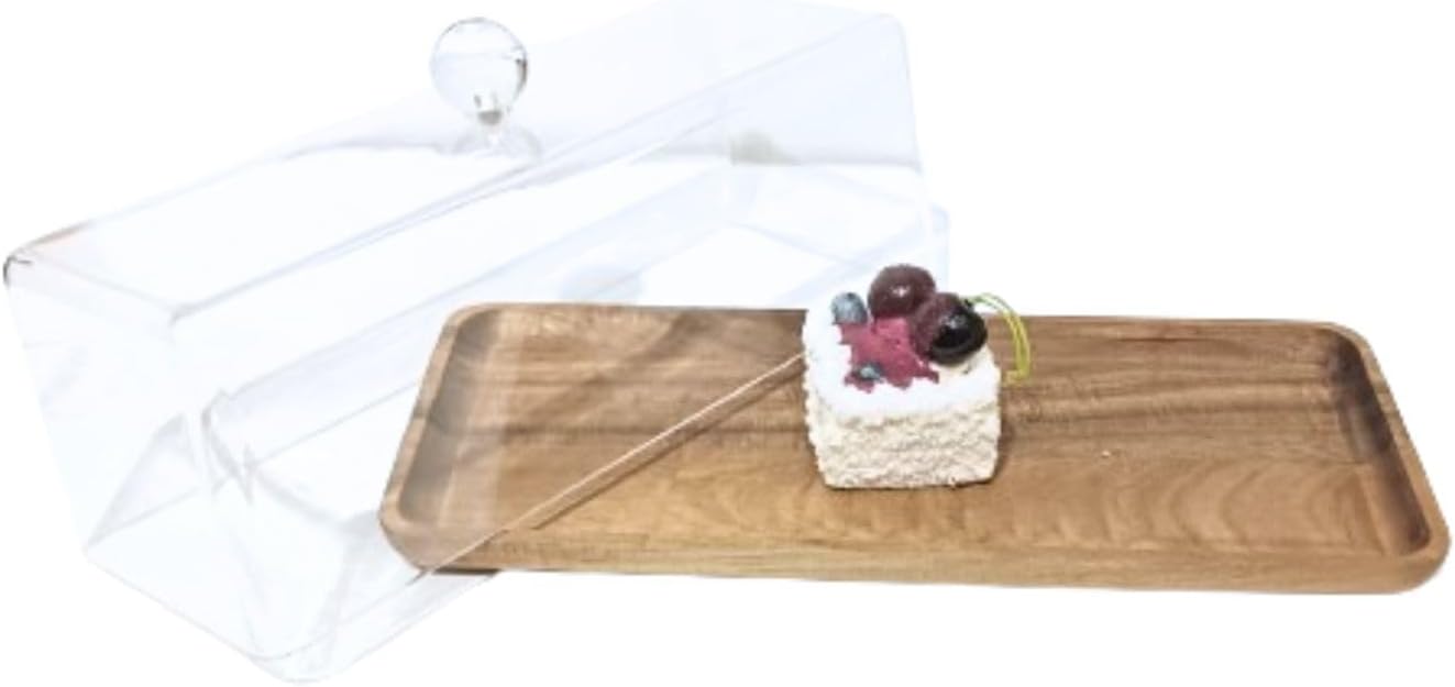 Liying Rectangular Cake Tray, Cake Wooden Plate Dish with Acrylic Display Cover Lid