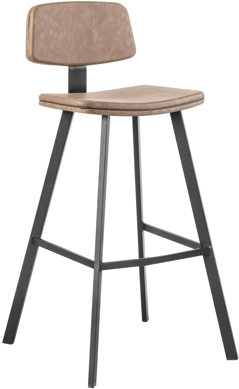 Olmecs PU Leather Bar Stools Set of 2 Brown Office Cocktail High Chair
