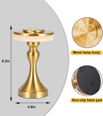 Olmecs Cordless Touch Table Lamps, Portable LED Desk lamp Battery Operated Nightstand Lamp with 3-Levels Brightness Rechargeable Night Light for Bedroom, Home, Office, Dorm, Bar (Gold)