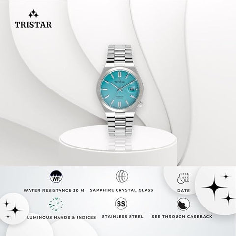 Tristar NJ Series Men's Automatic Watch Tiffany Index Dial Stainless Steel Bracelet Wrist Watch for Men