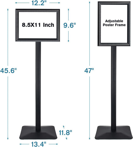 Heavy Duty Pedestal Floor Signage Stand Holder, for Outdoor or Indoor Advertising (8.5 x 11, Black)