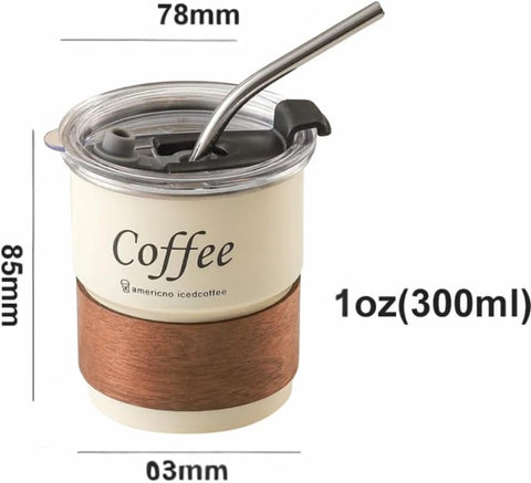 Liying 300ml Steel Coffee Cup Set with Lid (BEIGE)