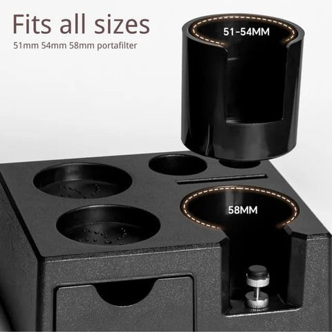 Olmecs Espresso tamping station, 7in1 Espresso Organizer Box Fit for 51,54,58MM Espresso Tamper
